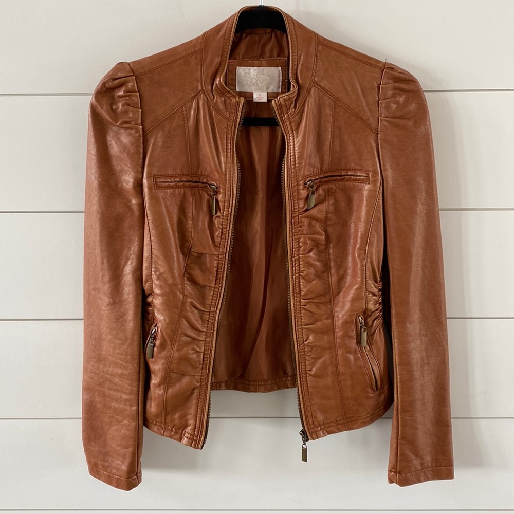 Xhilaration, Saddle brown faux leather jacket, size Small